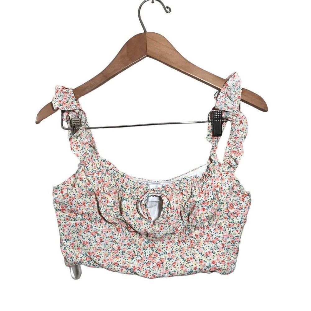Hello Molly Floral Crop Top Womens 6‎ Medium Flutter Tank Festival Peasant Zip